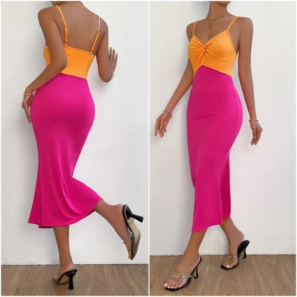 Luxe ColorBlock Slip Cami Dress - Picture 2 of 4